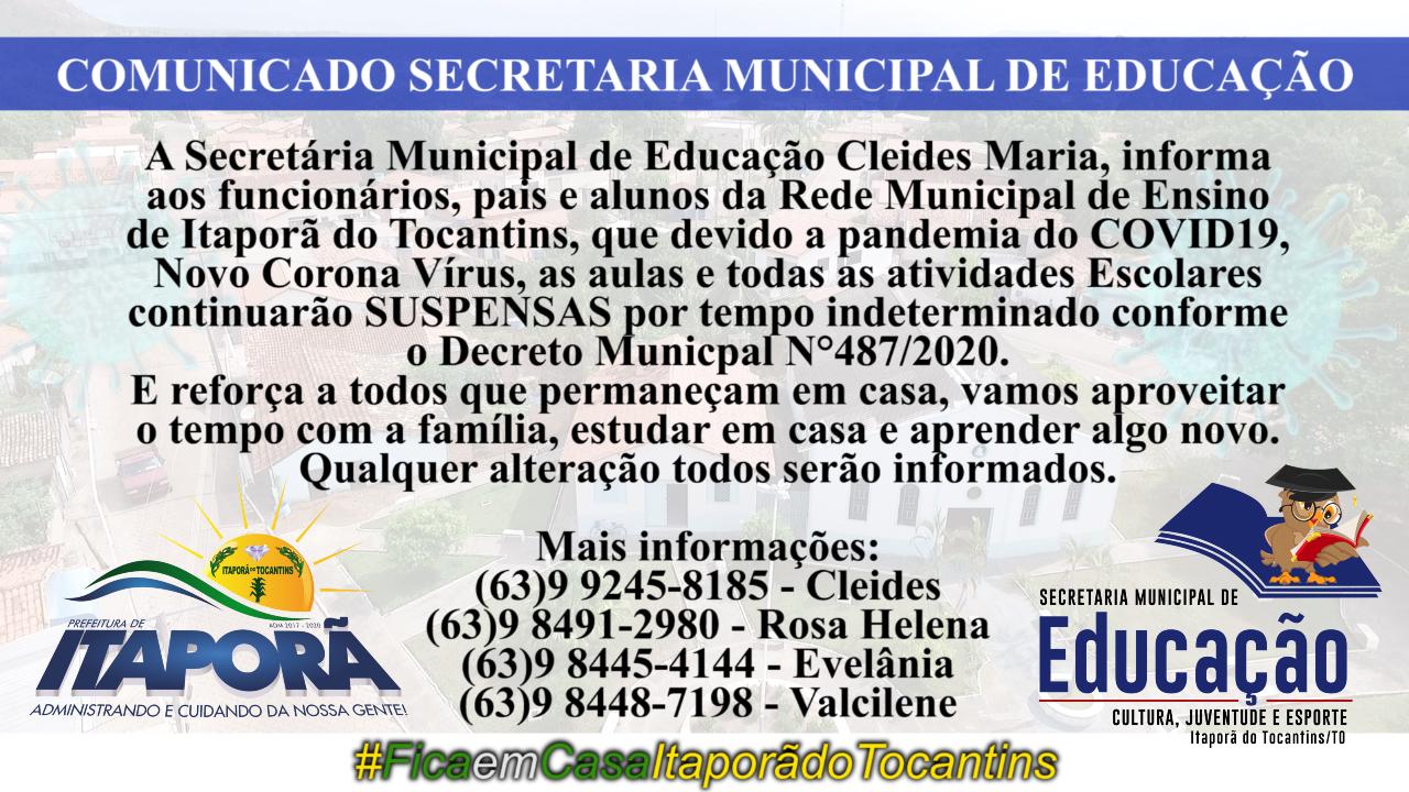 COMUNICADO SECRETARIA MUNICIPAL DE EDUCAÇÃO
