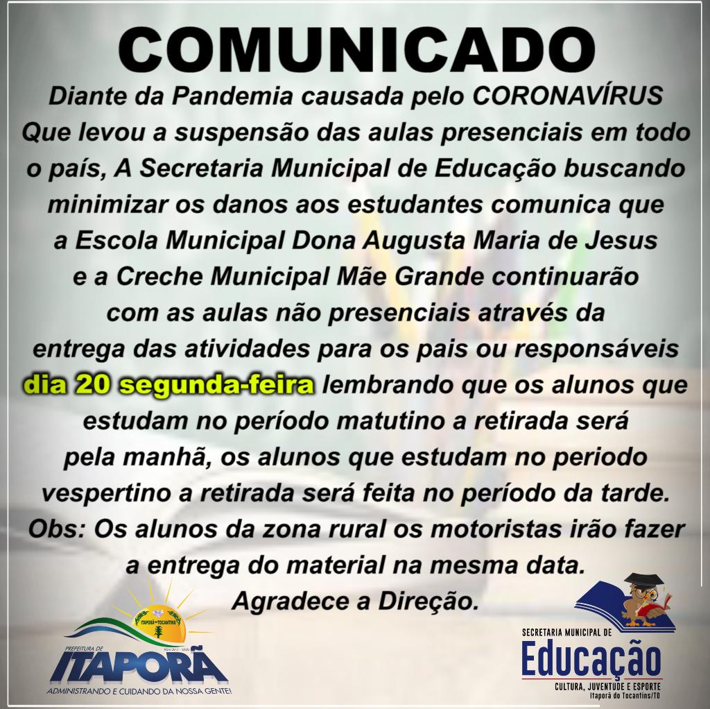 COMUNICADO SECRETARIA MUNICIPAL DE EDUCAÇÃO
