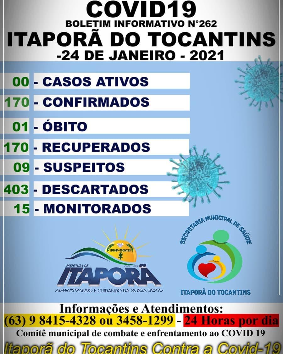 BOLETIM INFORMATIVO COVID 19 ITAPORÃ DO TOCANTINS DIA 24 DE JANEIRO 2021