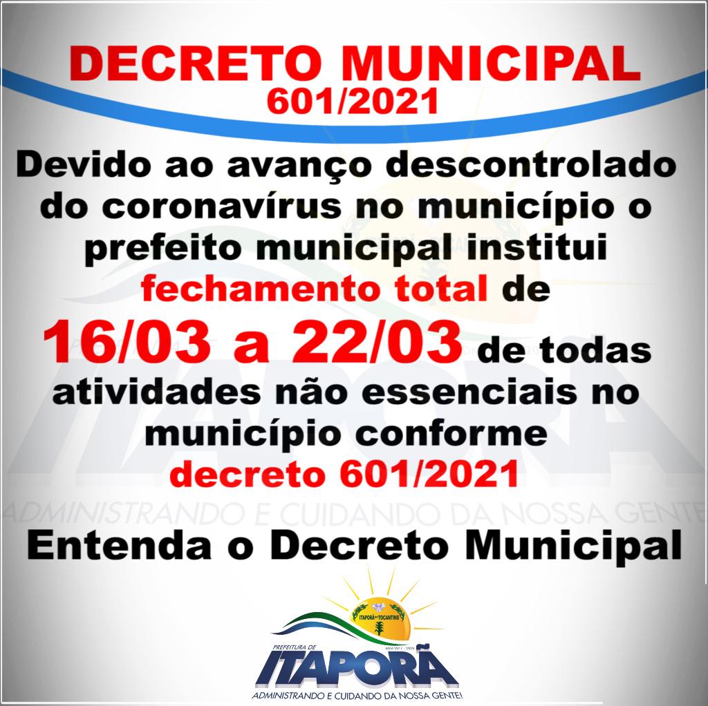 NOVO DECRETO MUNICIPAL 601/2021