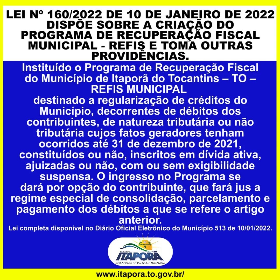 CRIAÇÃO DO PROGRAMA DE RECUPERAÇÃO FISCAL MUNICIPAL