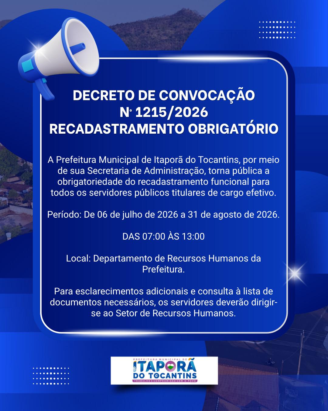 Atenção para o recadastramento Obrigatório de Todos os Servidores MUnicipais